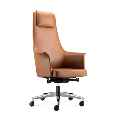 comprar Moderna silla de oficina de cuero de espalda alta, silla de oficina ejecutiva de cuero marrón 360 grados online manufacture